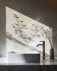 elegant bathroom with sik and faucet, botanical shadows, minimal, luxury - 780429640