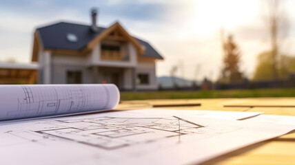 A construction project on the background of a suburban house, an image of a private residential development