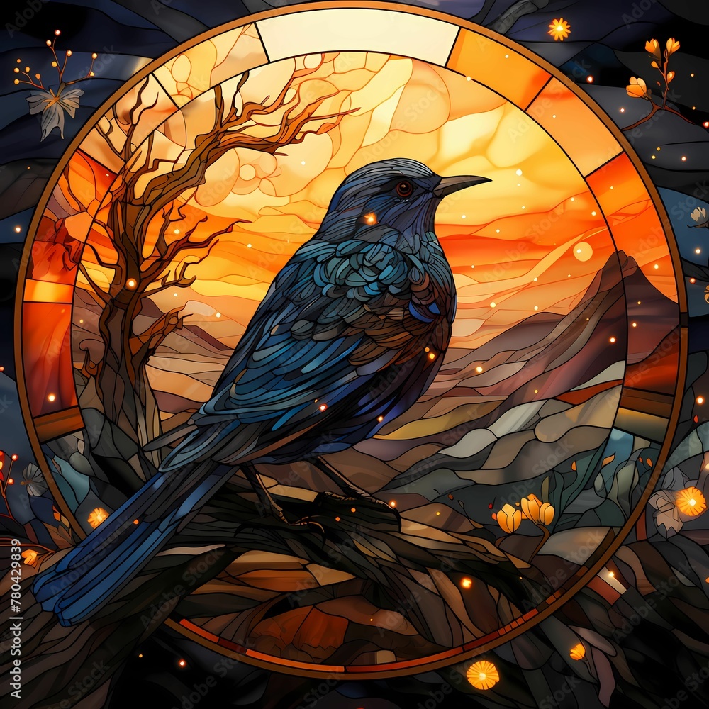 Poster AI generated illustration of a mosaic composition of a raven