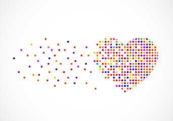 Pixel heart, isolated dotted graphic element