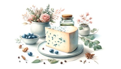 Watercolor Painting of Gorgonzola Cheese
