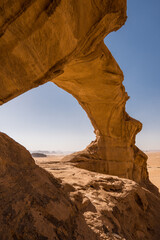 Jebel Kharraz, huge rock arch, Wadi Rum, Jordan