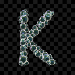 Letter K made of soap bubbles on a transparent background. Vector illustration