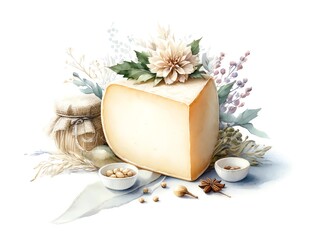 Fototapeta na wymiar Watercolor Painting of Parmigiano Reggiano Cheese