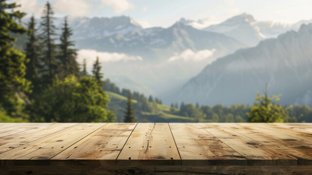 Empty beautiful wood table top counter on mountain background