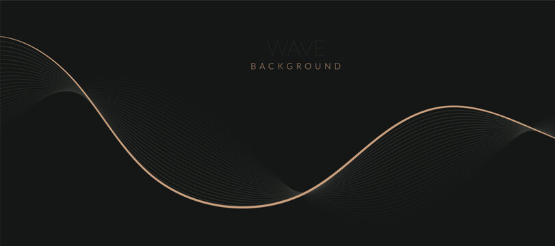Stylized line art background design with black and golden wavy lines. Design elements of science and technology elements with line design. Vector illustration of black and golden wave lines.
