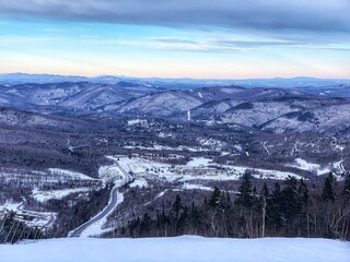 Fototapeta na wymiar Scenic city seen from a hill in Killington Ski Resort, Vermont, New England, Canada