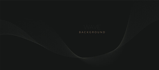 Stylized line art background design with black and golden wavy lines. Design elements of science and technology elements with line design. Vector illustration of black and golden wave lines.
