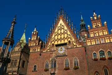 Fototapeta na wymiar Wroclaw, Poland - The beautiful colorful buildings of downtown Wroclaw Poland