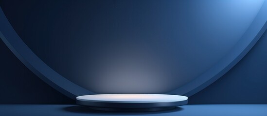 AI generated illustration of podium platform with a smooth round top sitting on a blue background