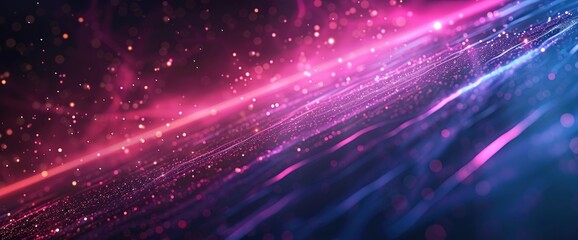 Abstract background with neon light lines and glowing elements. Digital technology concept. Glowing abstract futuristic illustration of speed, motion or space travel.