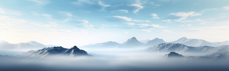 Foggy landscape environment with mountain ranges at a distance, AI-generated. - obrazy, fototapety, plakaty