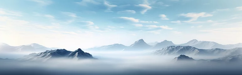 Foto op Aluminium Foggy landscape environment with mountain ranges at a distance, AI-generated. © Wirestock