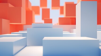 3d maze background constructed from white and orange cubes, AI-generated.
