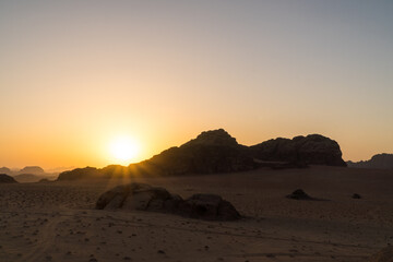 Fototapeta na wymiar Sunset in the Wadi Rum desert, Jordan