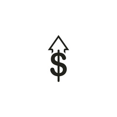  Investment growth icon  on white background .Money symbol with stretching arrow up. rising prices.