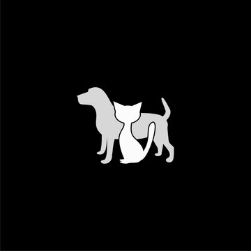  Silhouette of the dog, silhouette of the cat icon on black background  
