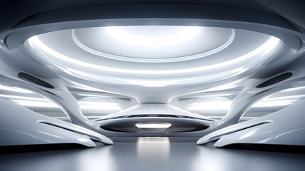 Futuristic Minimalist Architectural Interior Design with Seamless Lighting and Geometric Patterns