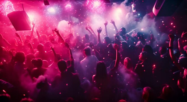 dark nightclub, people consume ecstasy pills and dance wildly