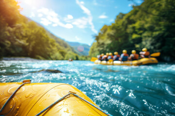 River Rafting Adventure in a Picturesque Nature Landscape - river rafting, water sports, shallow depth of field.