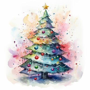 AI generated illustration of a vibrant painting of a Christmas tree