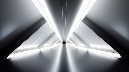 Futuristic Sci-Fi Triangle Tunnel in Bright White Geometric Corridor