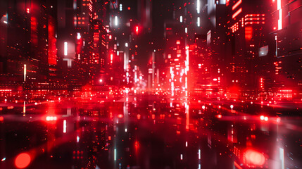 Obraz premium Network of Night, A Fusion of Technology and Urban Glow, The Digital Pulse of a Connected World