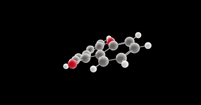 Xanthone molecule, rotating 3D model of insecticide, looped video on a black background