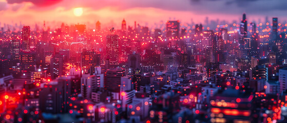Obraz premium Nighttime Mirage: The Citys Skyline Blurred into a Spectrum of Lights, Offering a View into Urban Beauty and Complexity