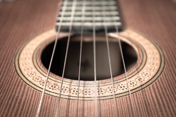 closeup of an old guitar strings