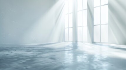 a room with large windows and water reflecting the sunlight on the floor