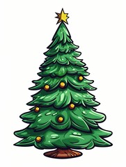 AI generated illustration of a brightly-colored Christmas tree adorned with decorations