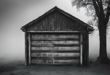 Obraz premium AI generated illustration of a small wooden shack on dirt ground beside a tree