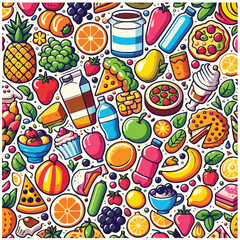 Vector collection of vegetables and fruits. fast food, Sketch style smoothie or juice ingredients, drinks and french fry vector illustration, fast food vector illustration, food illustration.