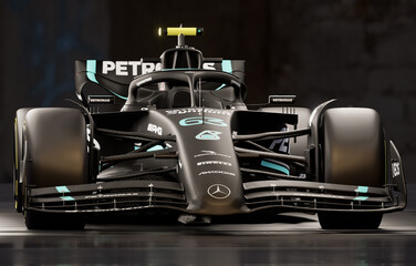 Obraz premium F1 2023 Mercedes W14 in photo studio.