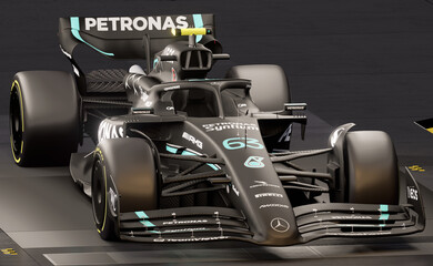 Obraz premium F1 2023 Mercedes W14 in photo studio.