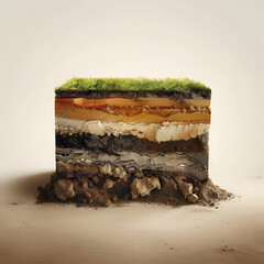 Soil layers. Cross section soil layers. 3D illustration isolated on light background