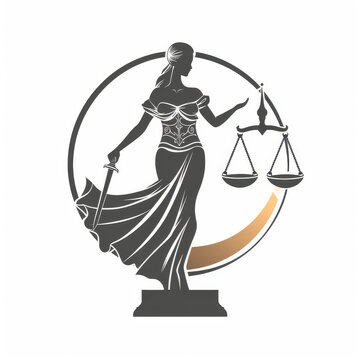 recommend clip art: Elegant representation of Lady Justice as a symbol of fairness and law, encircled by a geometric design