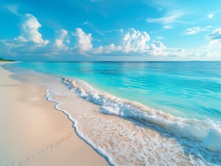 Beautiful sandy beach with white sand and rolling calm, Ai generate