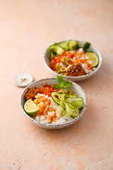 Healthy salmon poke or sushi bowl