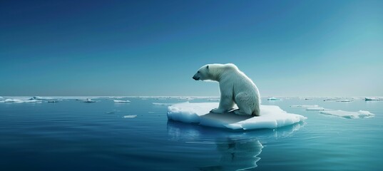 AI generated illustration of a Polar bear floats on diminishing ice caps - obrazy, fototapety, plakaty