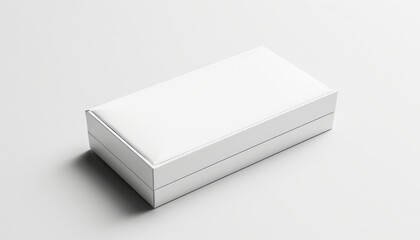 A plain white, unbranded, rectangular cardboard box on a clean, neutral background, possibly used for packaging or storage.
