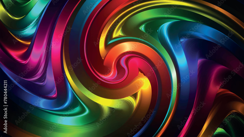 Poster abstract glowing multicolored swirl background. concentric optical illusion. abstract digital wave m