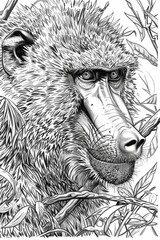AI-generated illustration of a drawing of a monkey in the woods