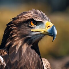 Obraz premium a large eagle standing next to some bushes and grass on a sunny day