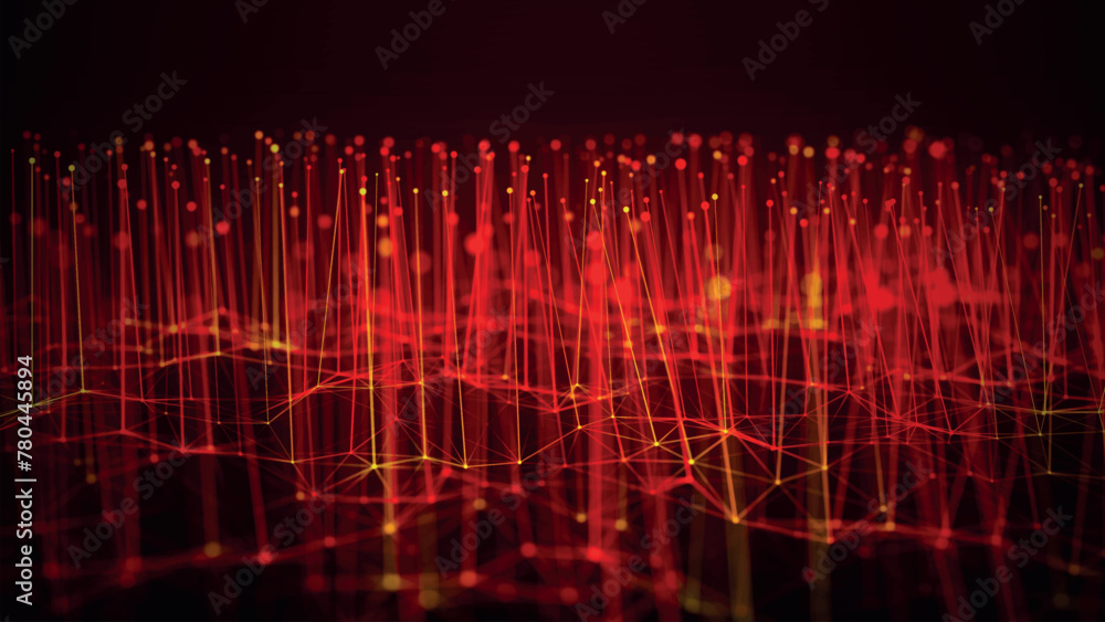 Poster Network connection dots and lines. Data technology illustration. Abstract background with a dynamic wave. Plexus. 3D vector illustration.