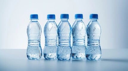 four water bottles isolated on white background AI generated