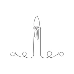 Continuous one-line drawing candle burning flame—black contour line simple minimalist graphic isolated vector illustration.