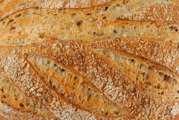 Beautiful surface of a bread loaf. Art bread.
