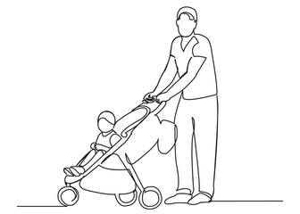 dad drives his son in a stroller